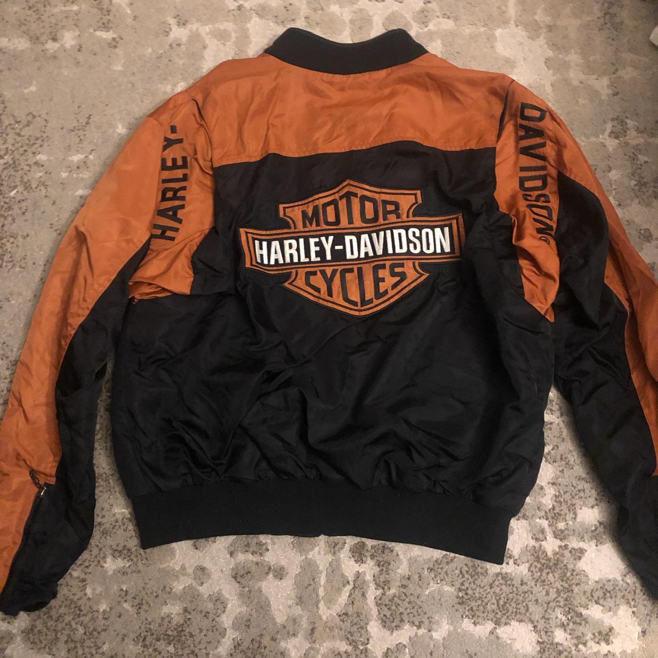 Harley Davidson Women's Orange and Black Coat | Depop