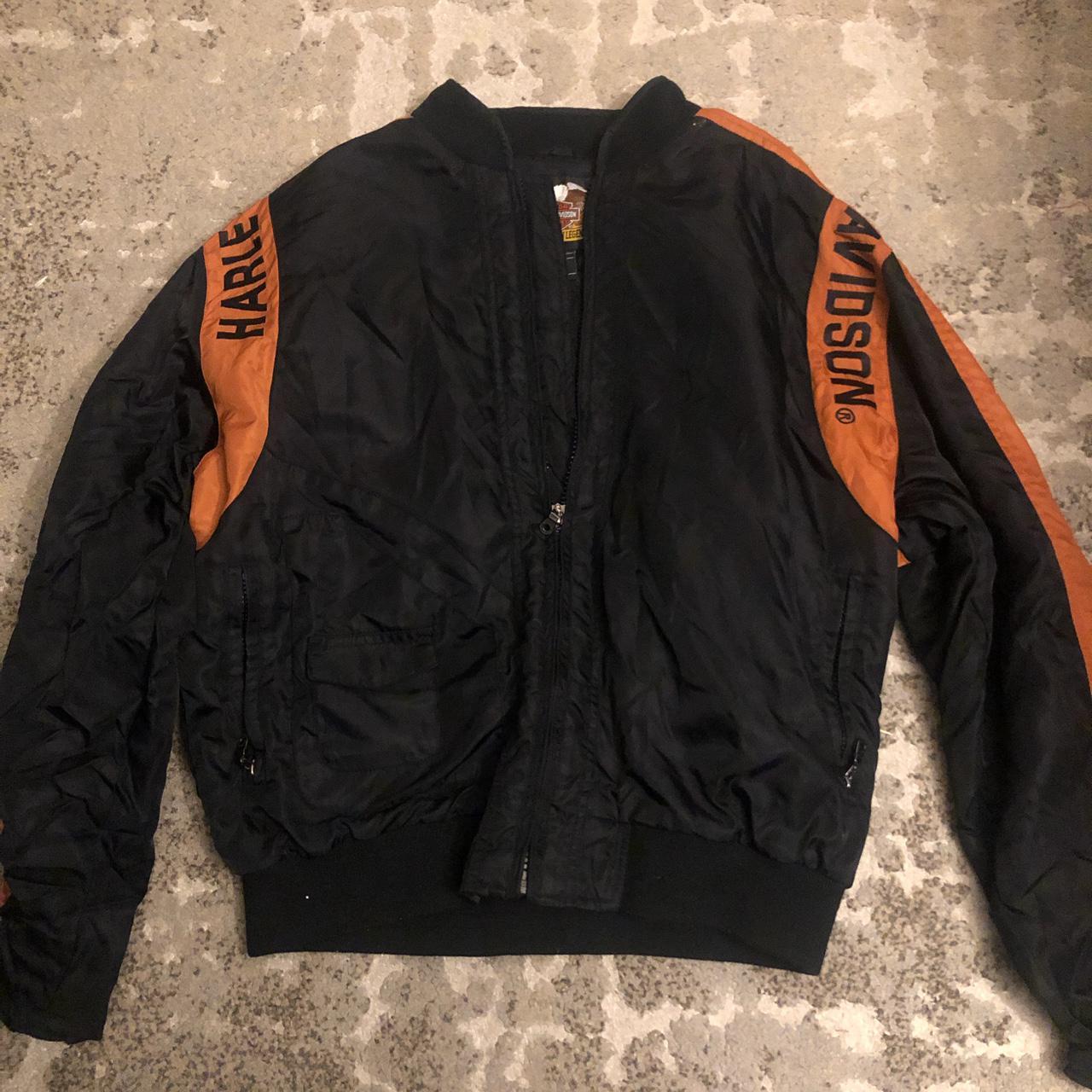 Harley Davidson Women's Orange and Black Coat | Depop