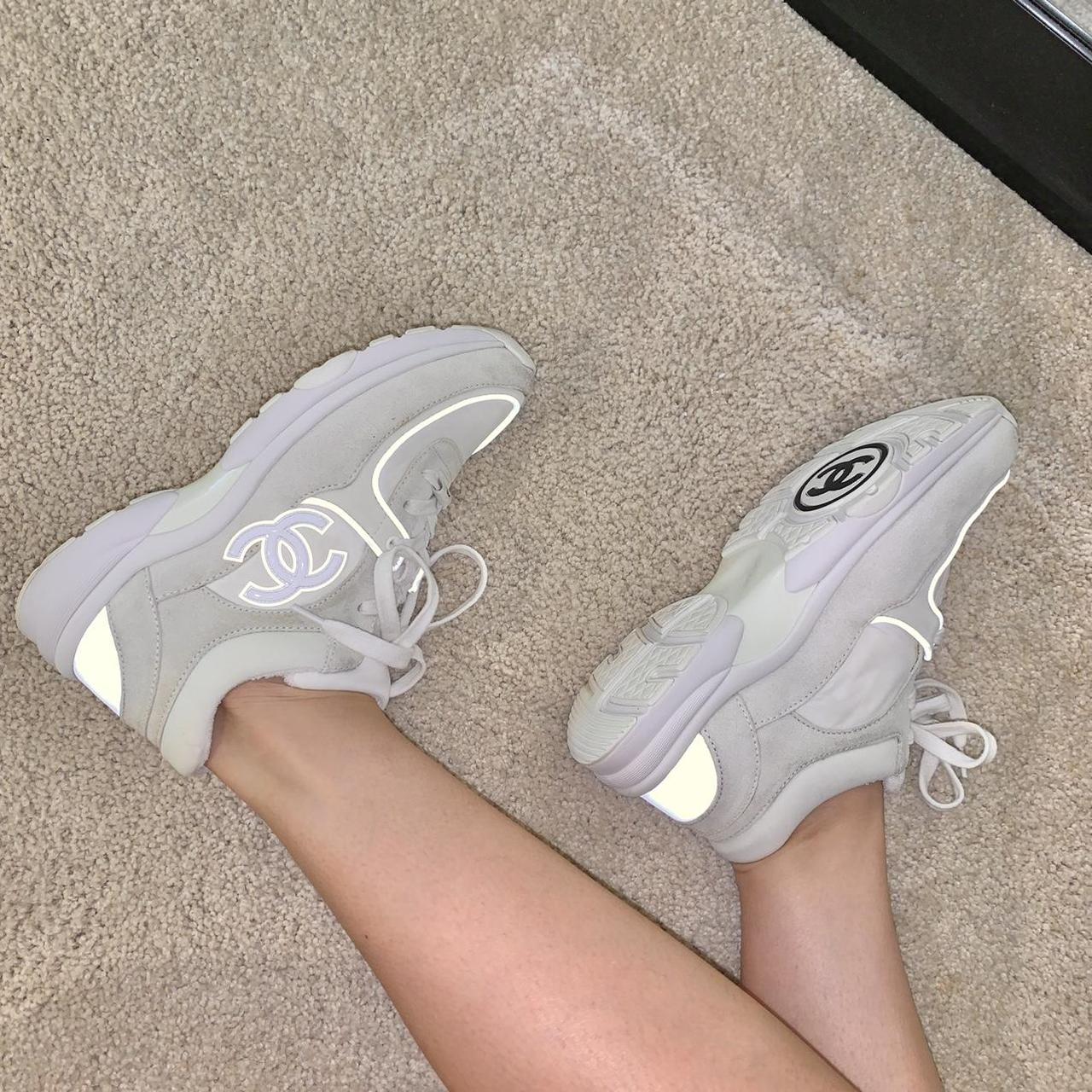Chanel Women's White and Cream Trainers | Depop