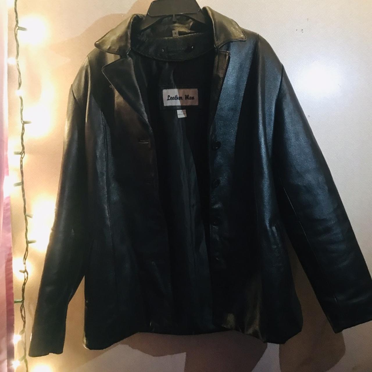 Black leather jacket Very stylish and thick... - Depop