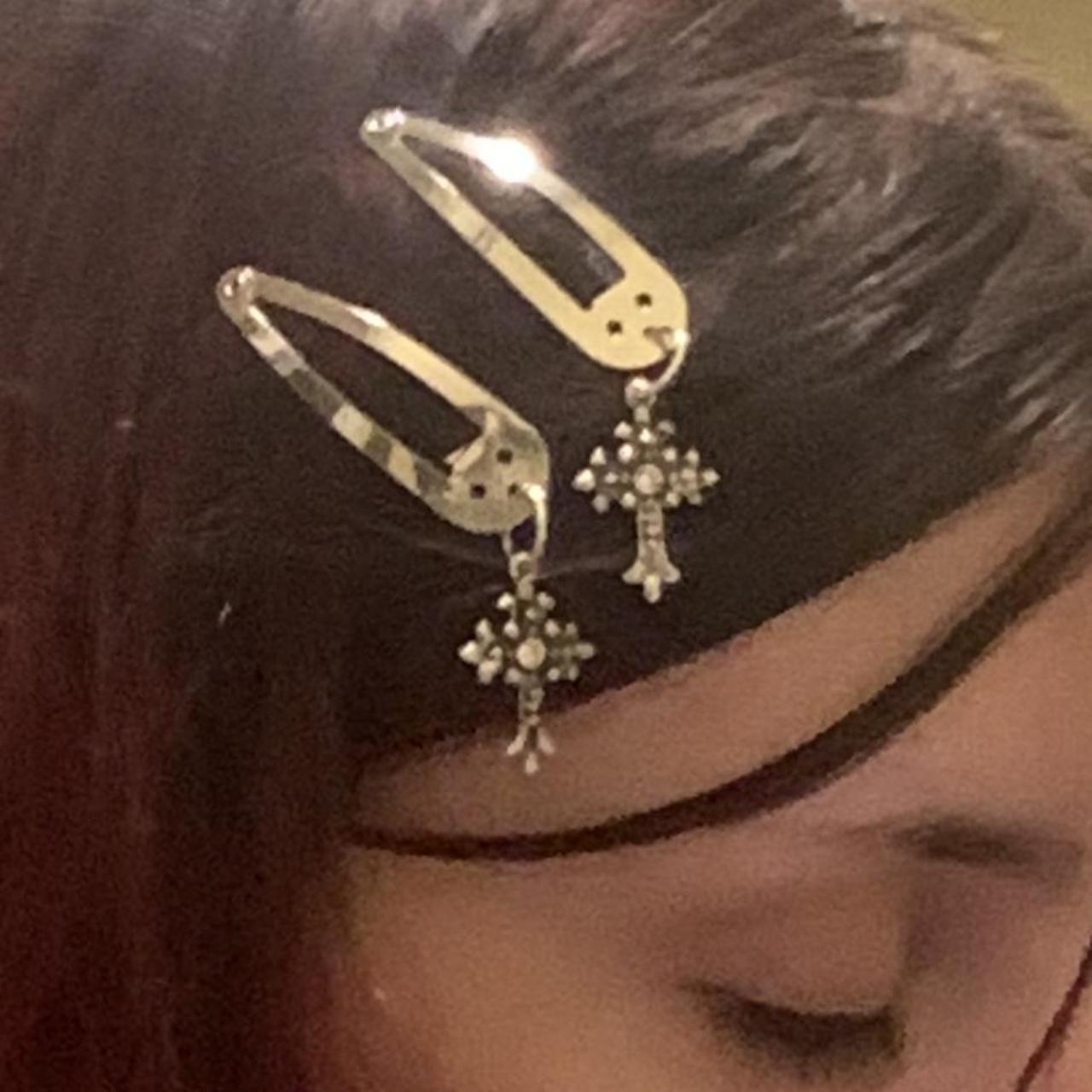 Floral cross charm hair clips ️‍🩹 Modeled in my own... Depop