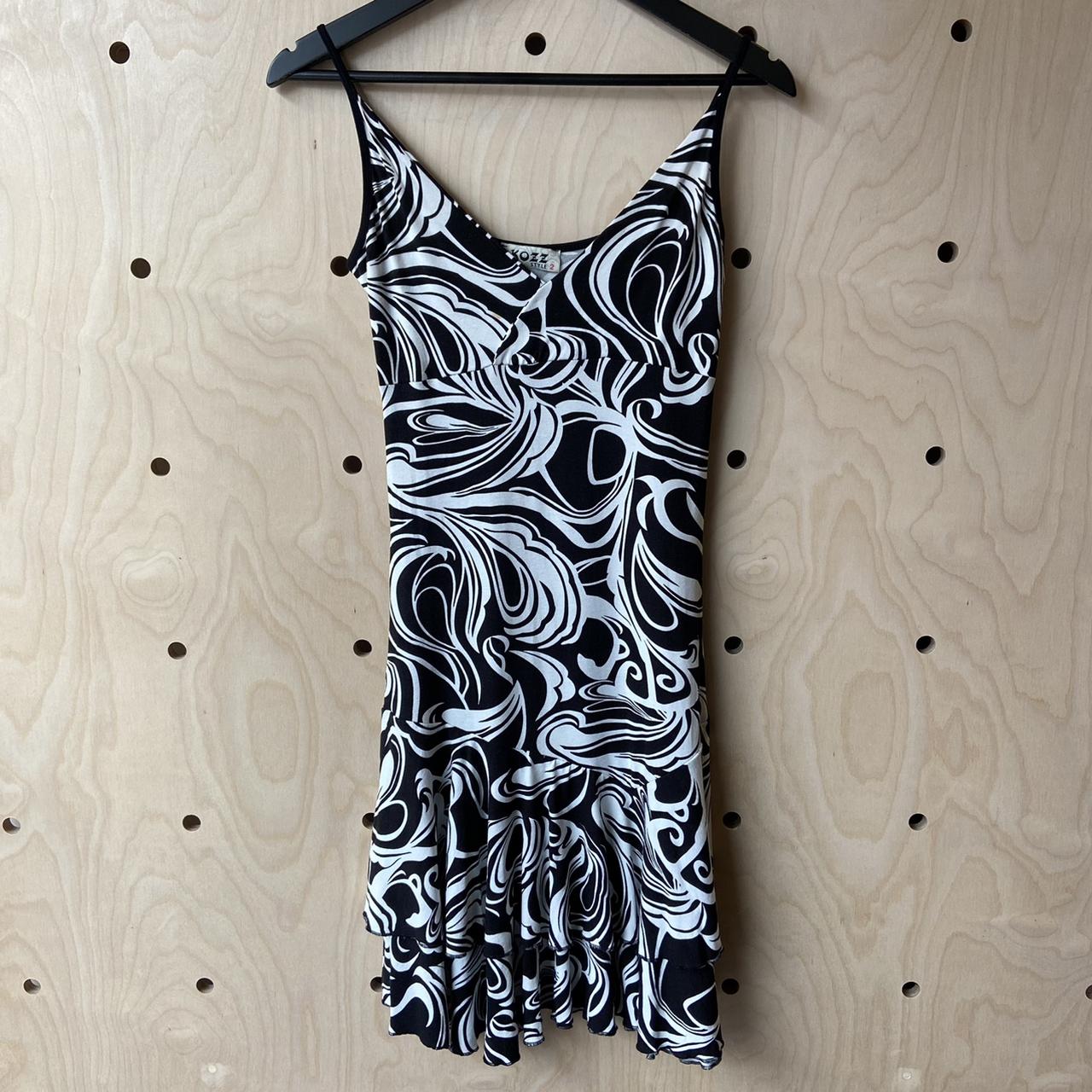 Kozz Style black and white patterned cami mini dress... - Depop