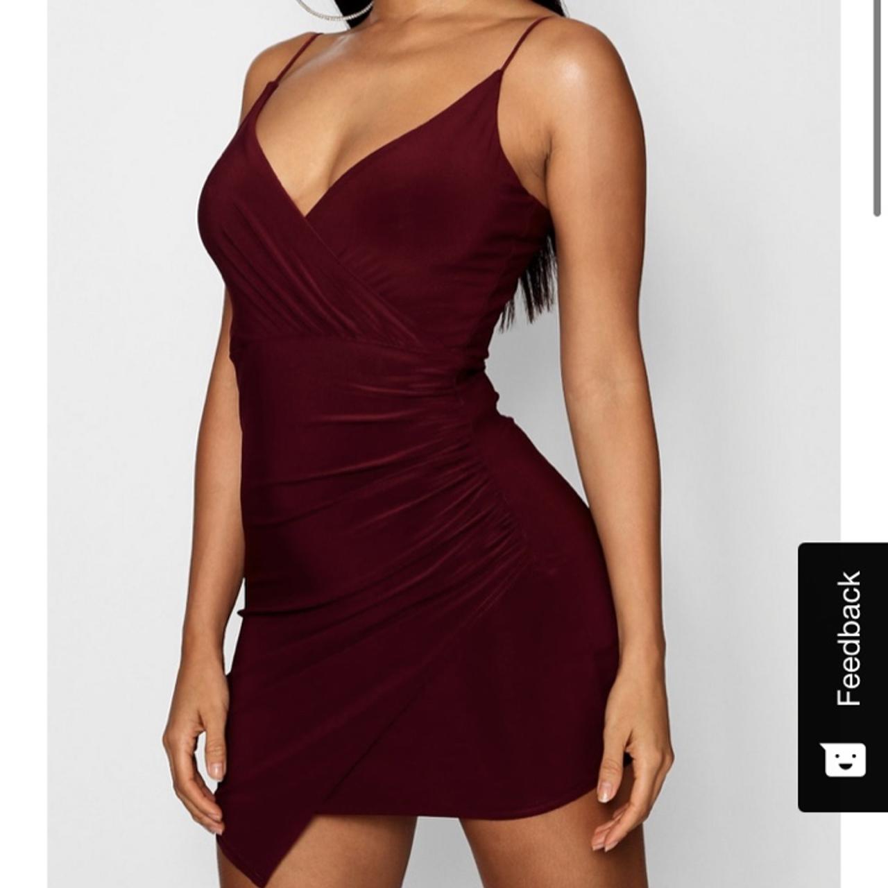 Burgundy dress clearance boohoo