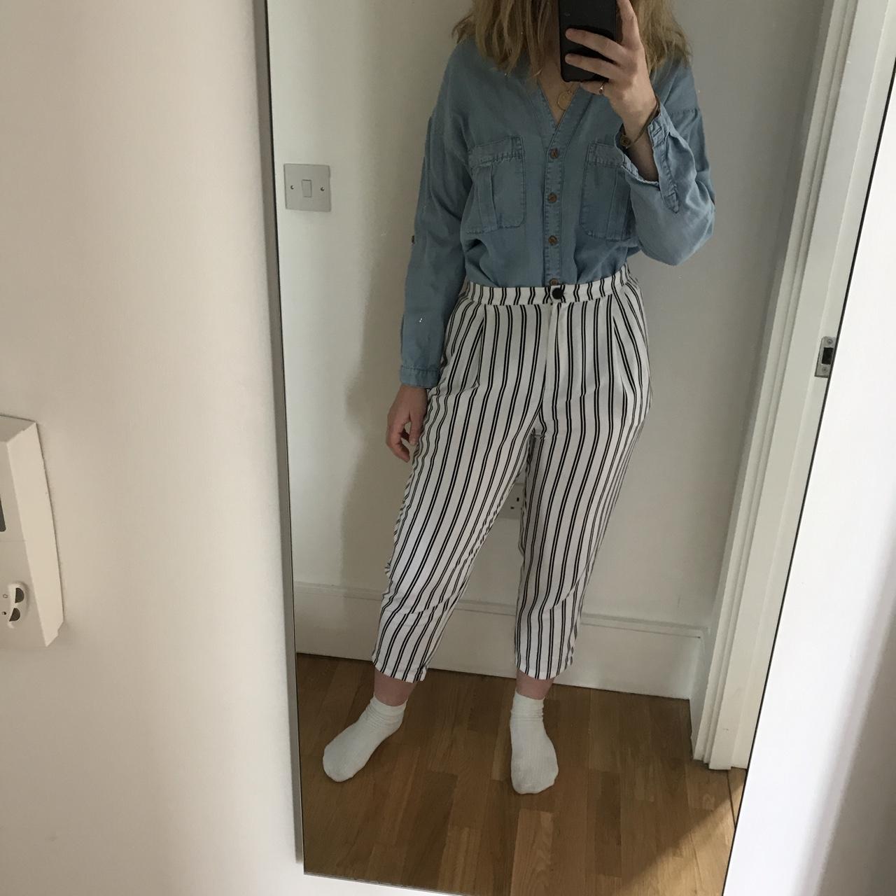 Monki size 12 white and black stripes high waisted... - Depop