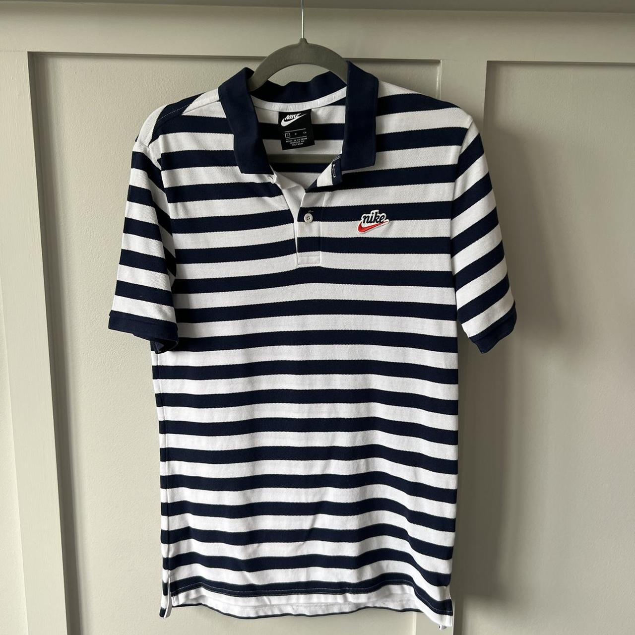 navy striped nike polo shirt worn before but in... - Depop