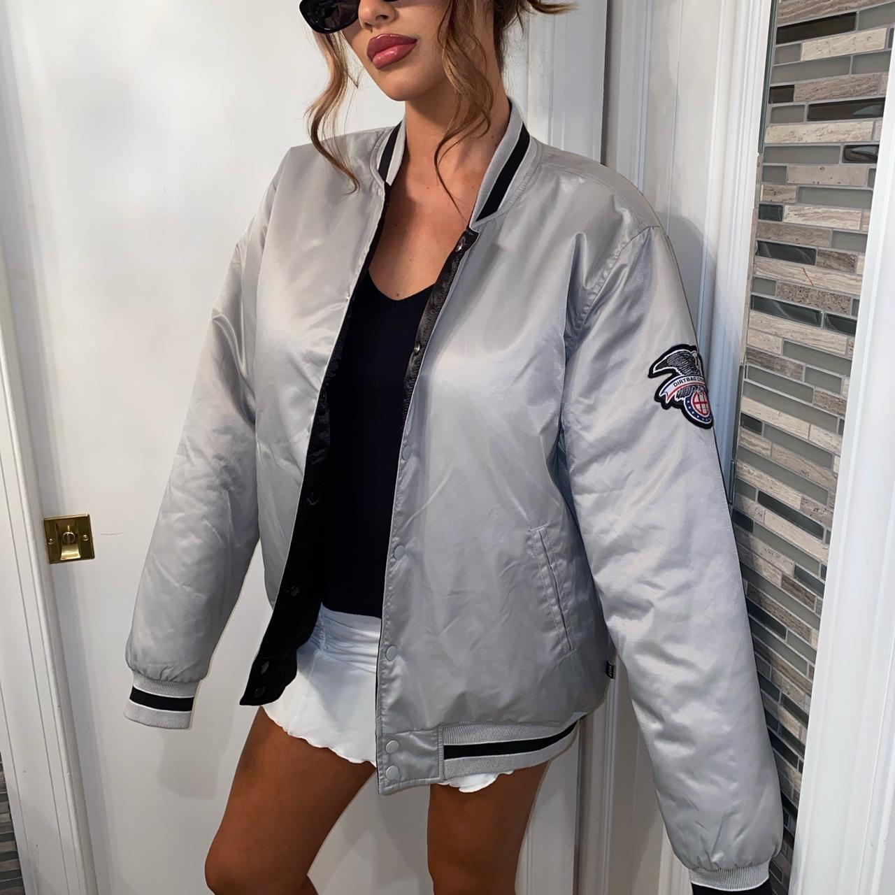 Silver satin sale jacket women's