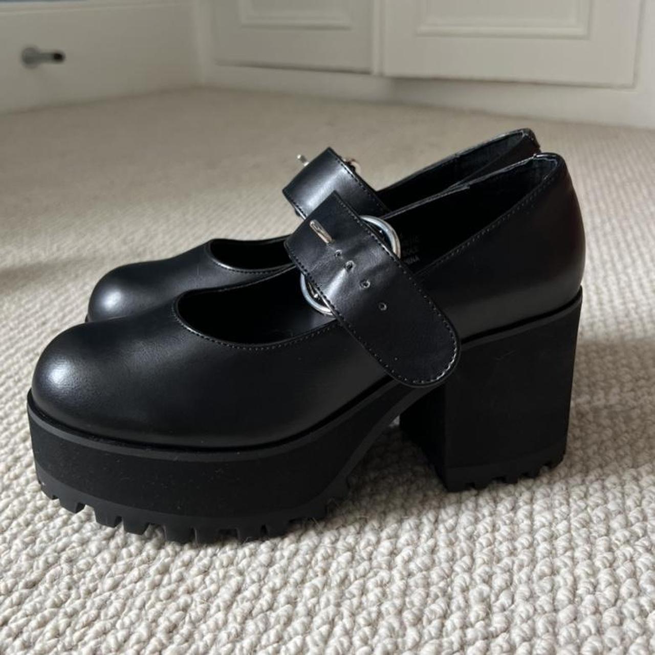 Dolls Kill Women's Black and Silver Loafers Depop