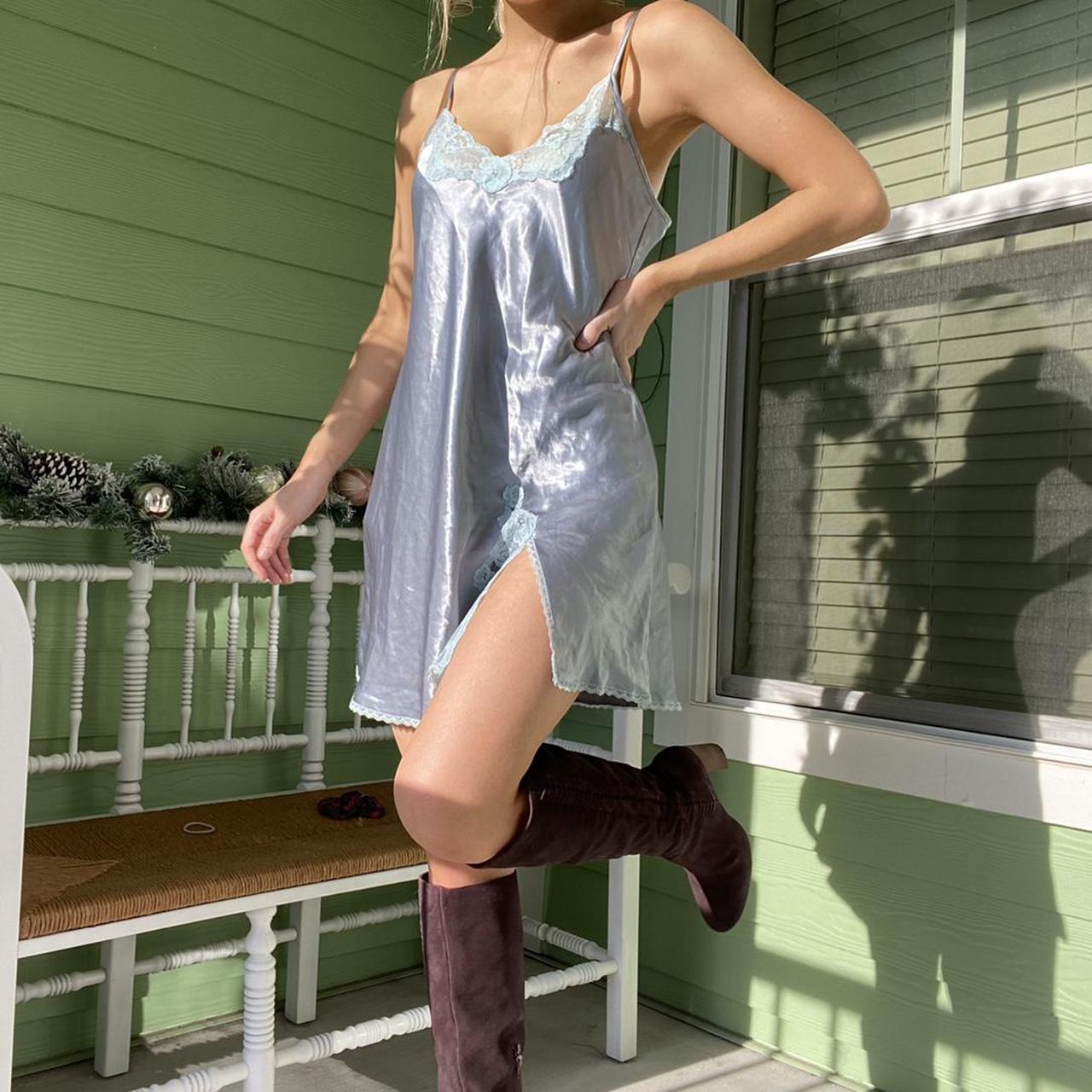 Pretty blue y2k slip dress with stunning lace around... Depop