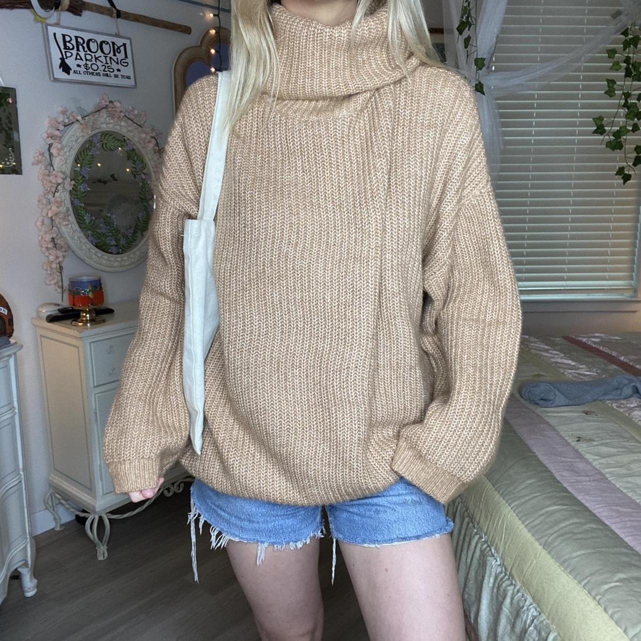 Light brown knit turtleneck sweater that is made of... - Depop