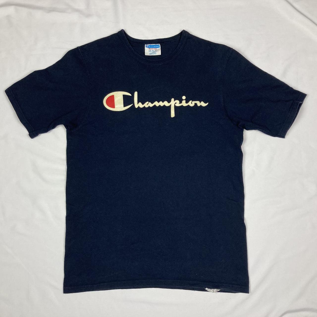 Men’s Navy Champion Logo T-Shirt Men’s Medium Pit... - Depop