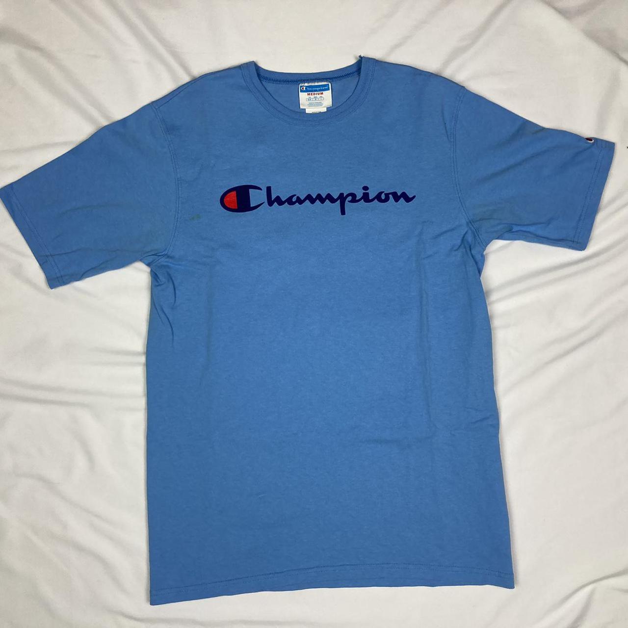 Men’s Light Blue Champion Logo T-shirt Men’s... - Depop