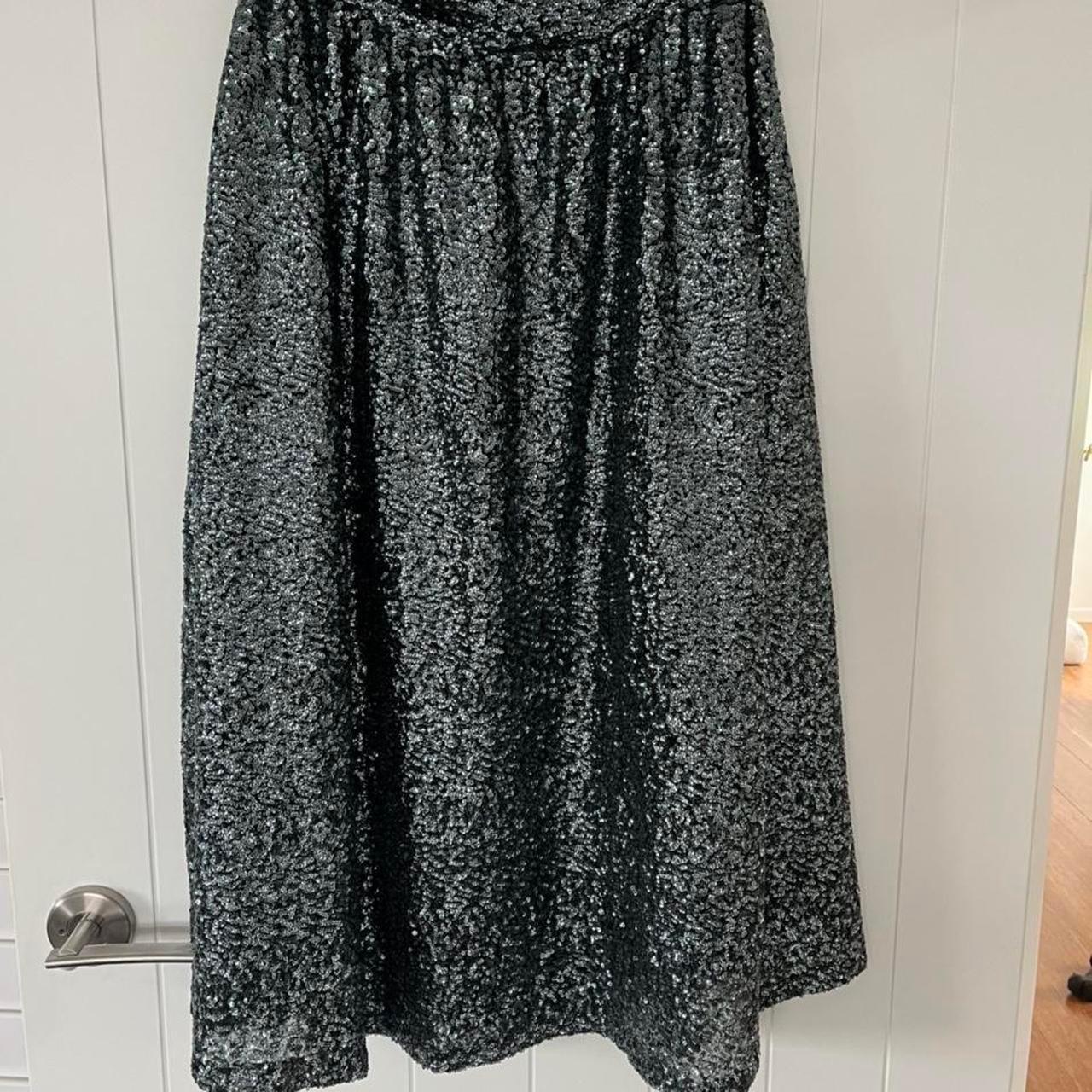 Forest green sequin midi skirt size 14 River Island... - Depop