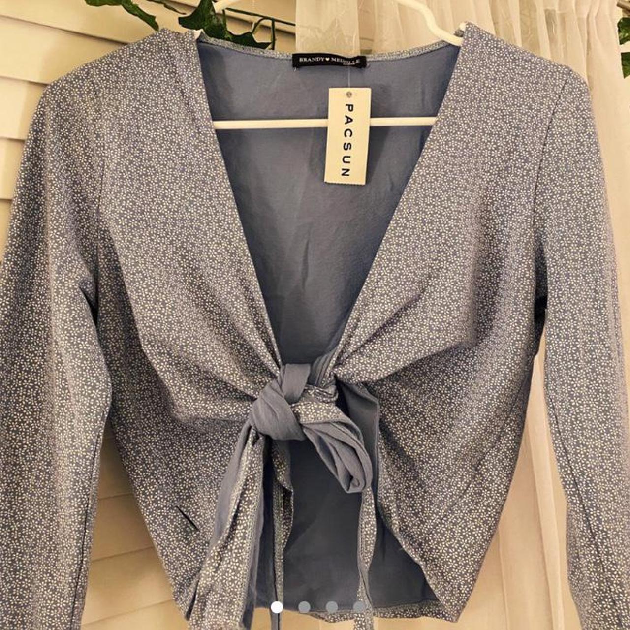 brandy melville blue white flower cropped wrap top Depop