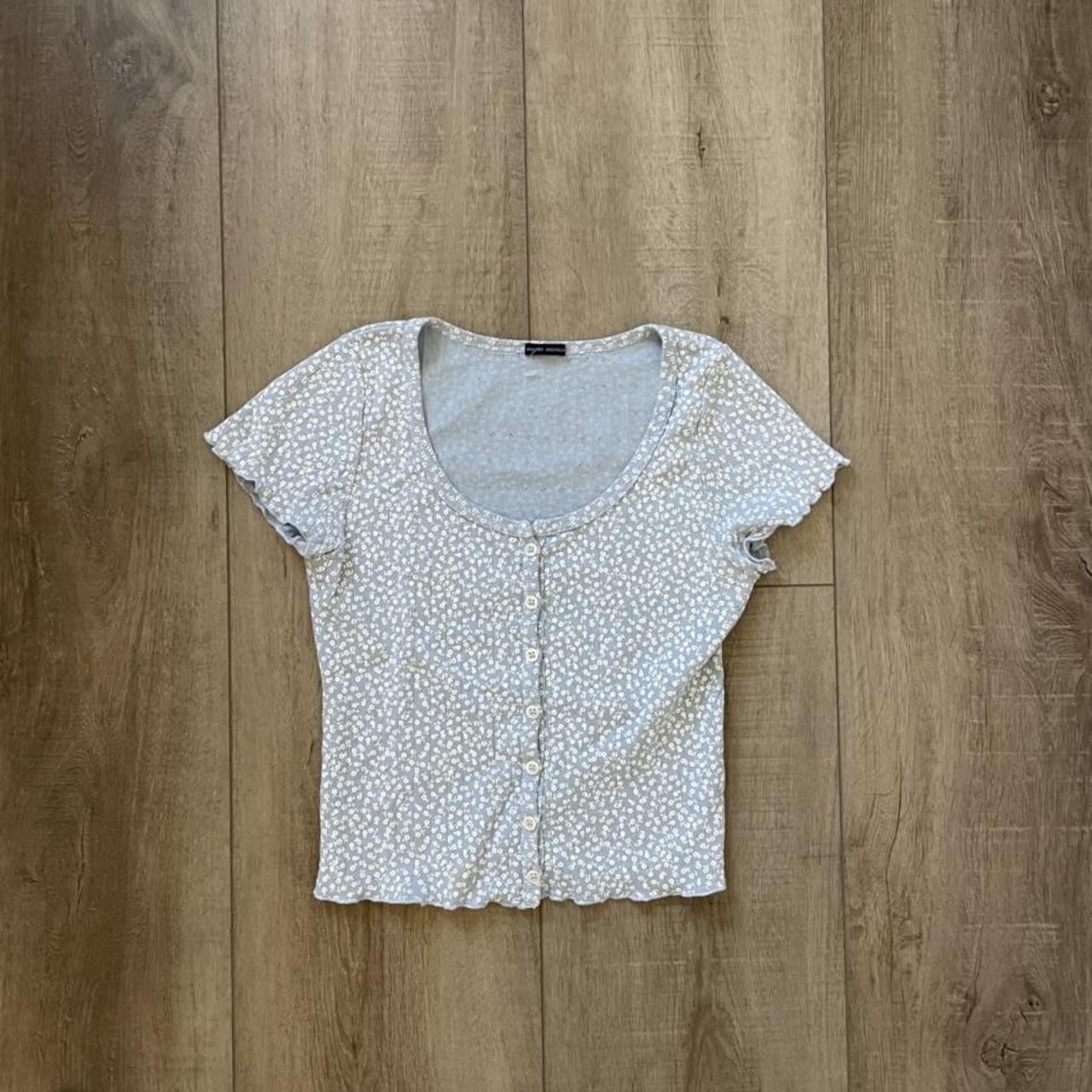 Brandy melville blue floral tee. Adorable and barely... Depop