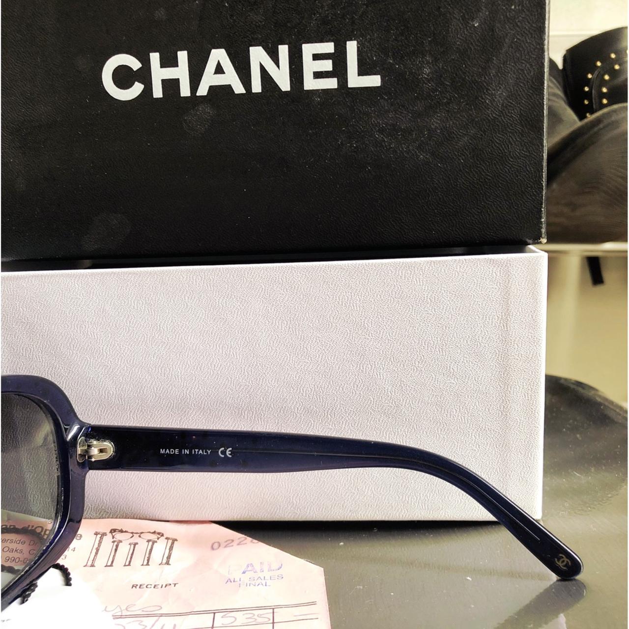 Chanel Studded Sunglasses Color: midnight blue/blue - Depop