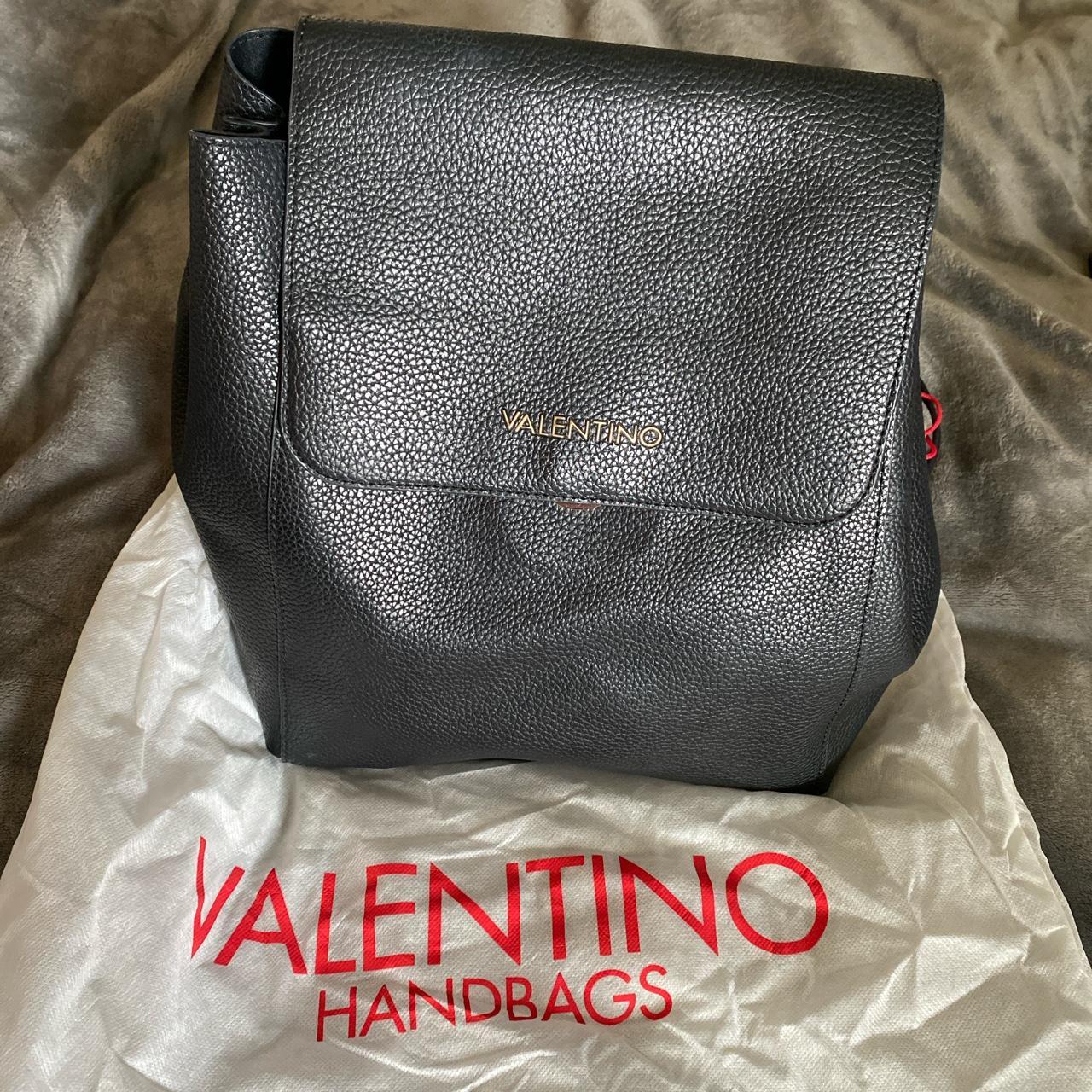 Black grain leather Valentino backpack with... - Depop