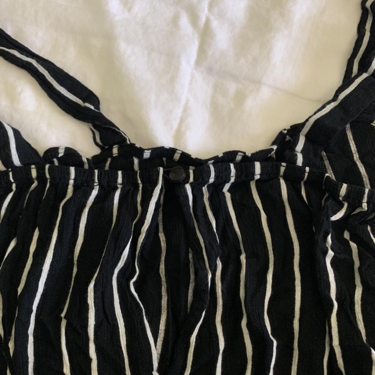 black & white stripped jumpsuit ♡ ∙ used, no stains... - Depop