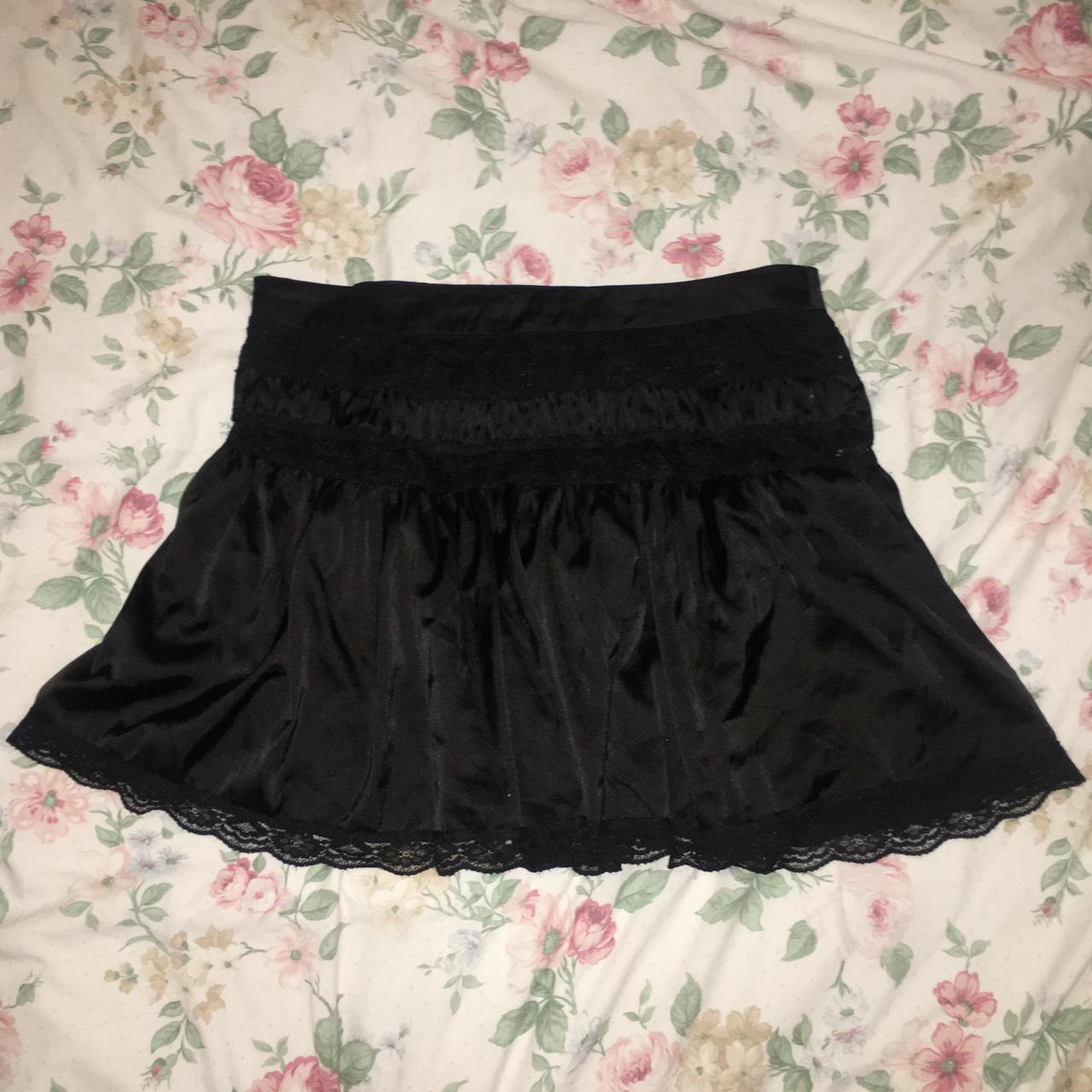 Black satin lace skirt size medium (minor flaw as... - Depop