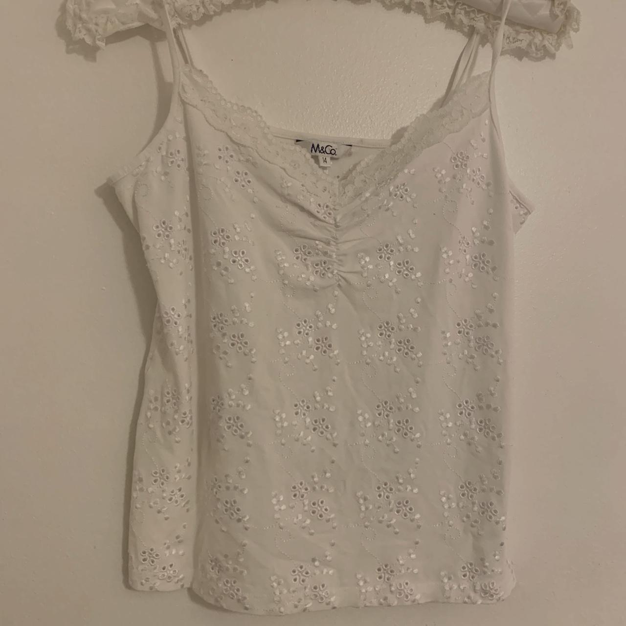 White broderie anglaise cami vest top with... - Depop