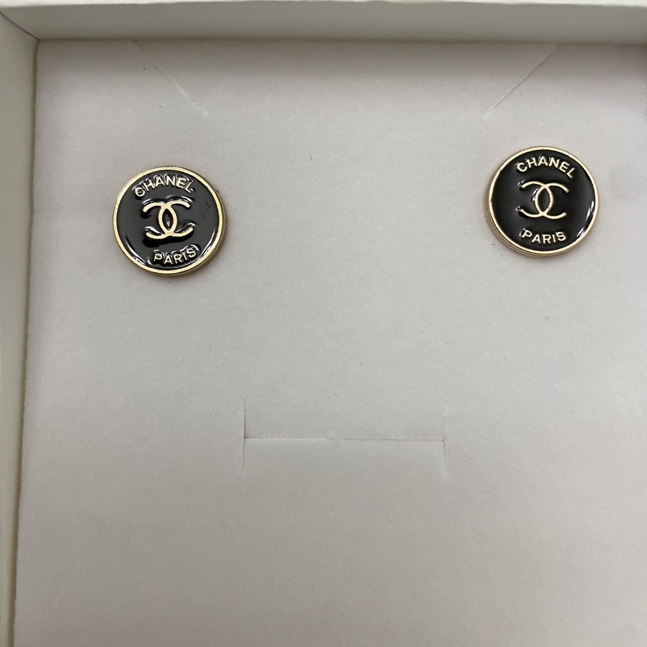 CHANEL Metal Large Paris Button Earrings Gold 935322