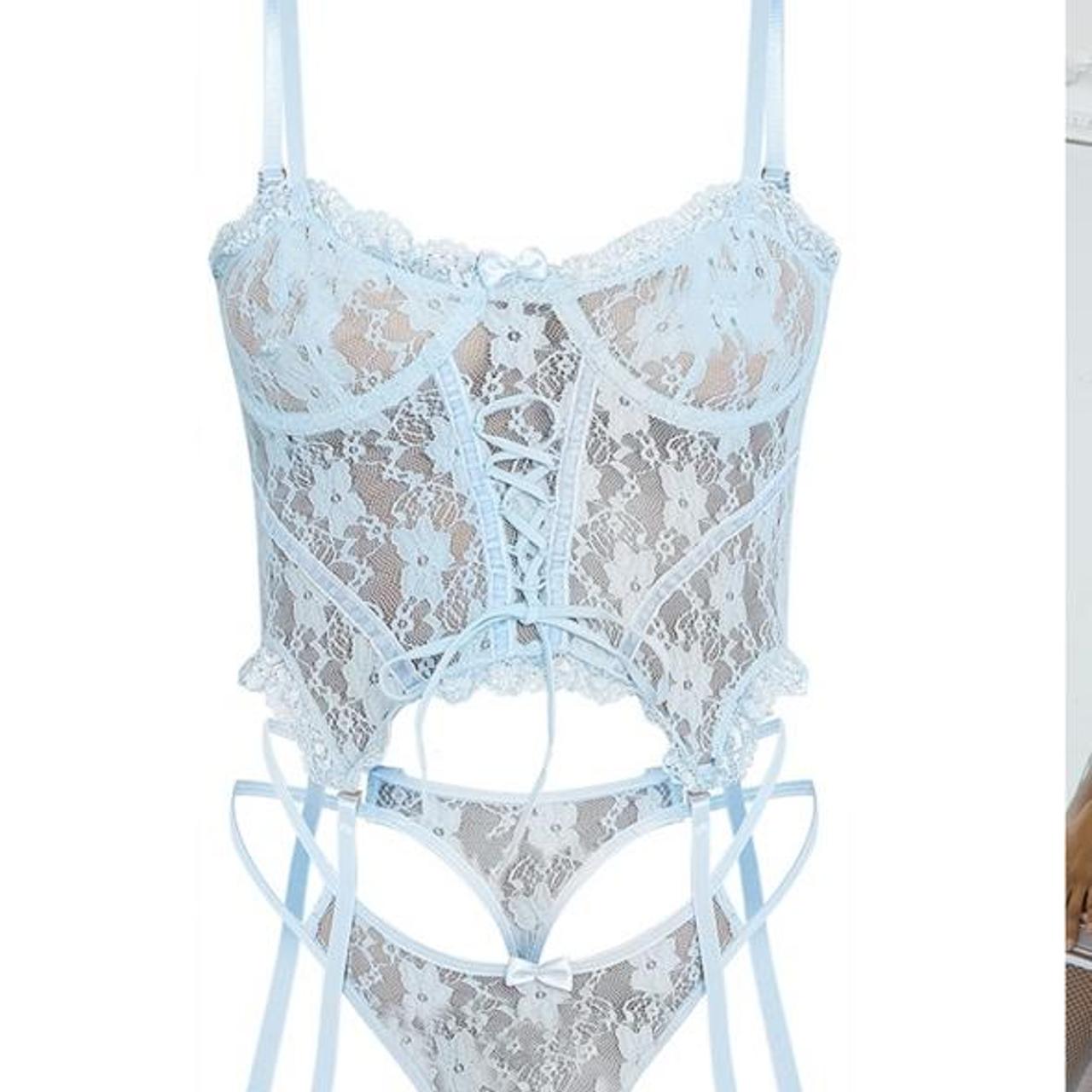 Baby blue lace corset brand new never worn before... Depop
