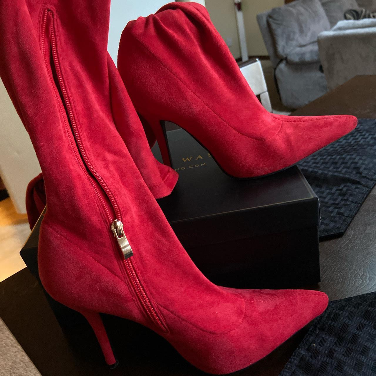 Red Suede High Heels Boots Size 9 Purchased from... - Depop