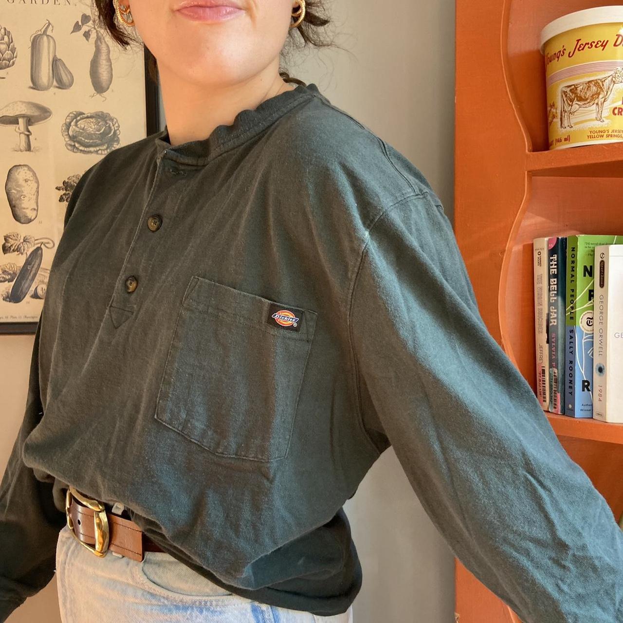 dickies mens xl forest green henley long sleeve tee.... Depop