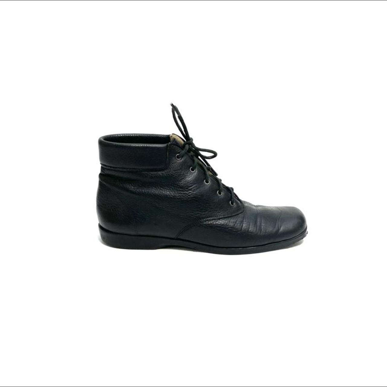 Black leather granny lace up boots best sale