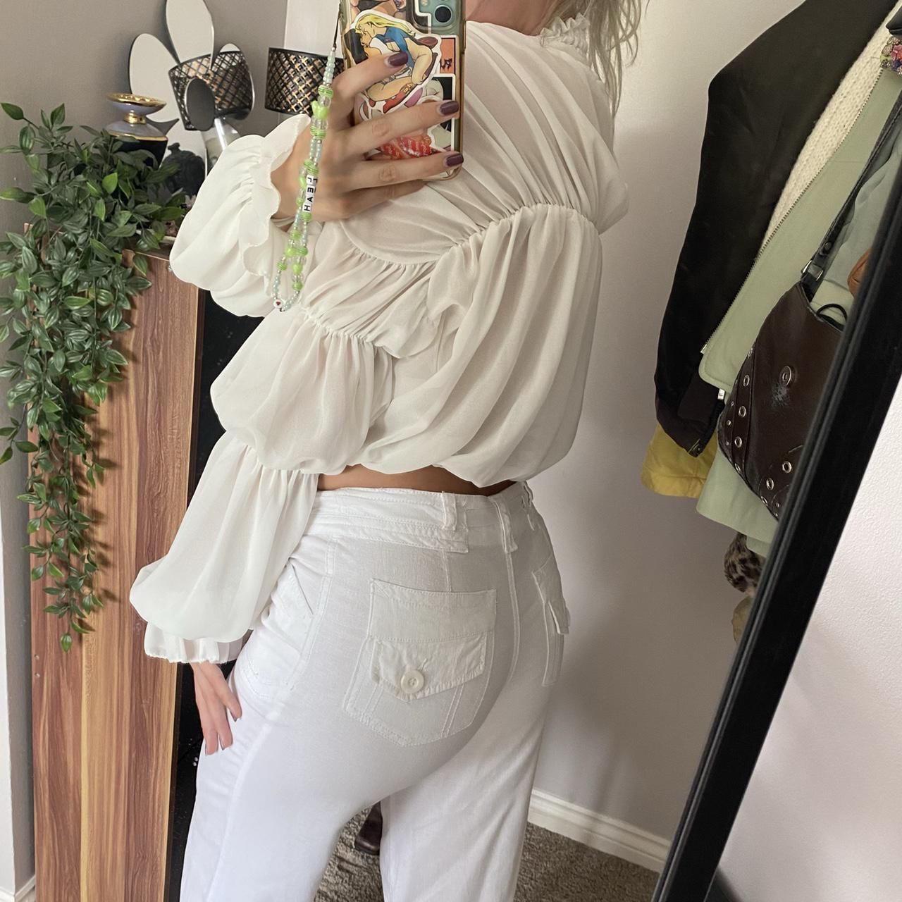 Incredible flowy tie up white mesh top Made in... Depop