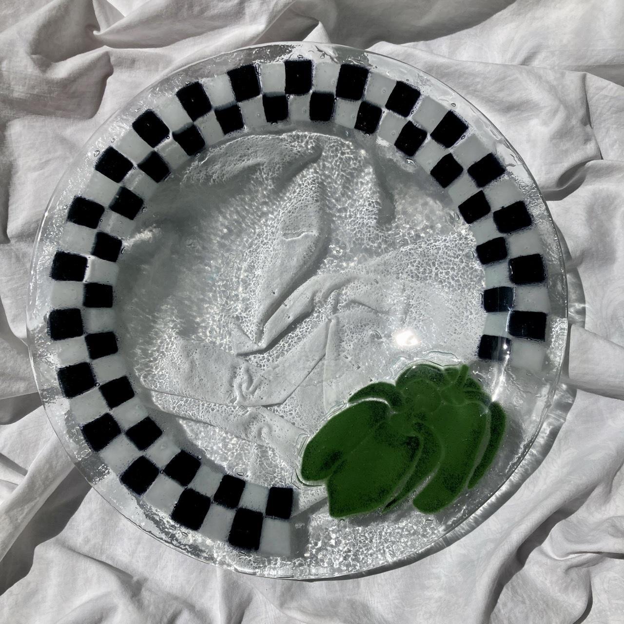 Glass bowl with checker print and bell pepper... Depop