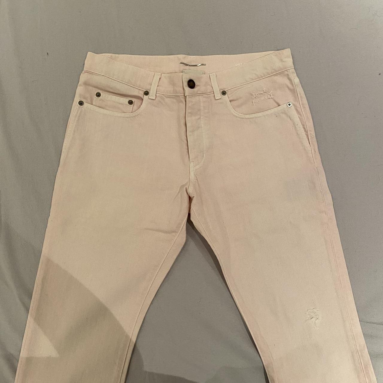 Saint Laurent Paris Men's White and Pink Jeans | Depop