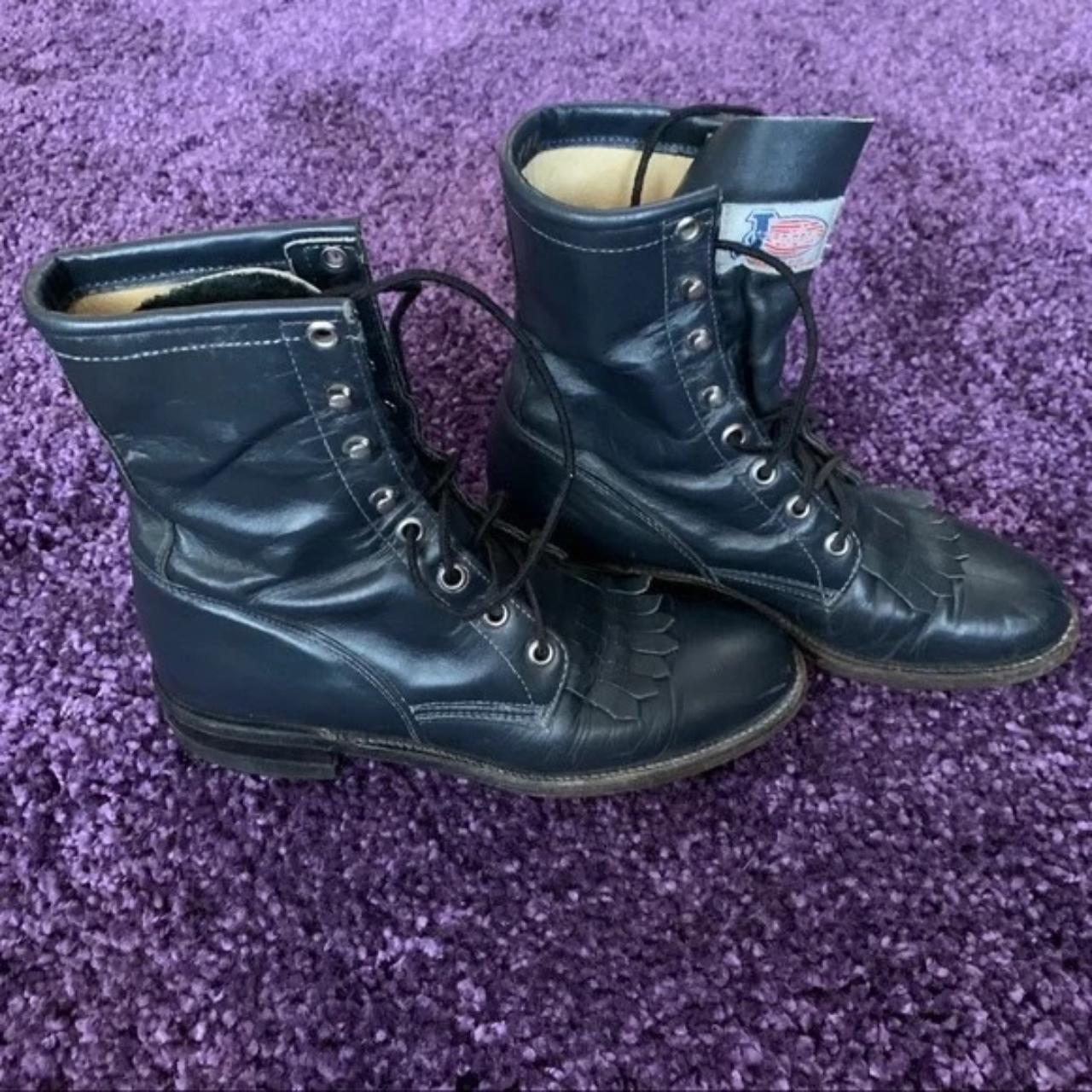 vintage black leather lace up justin combat... - Depop