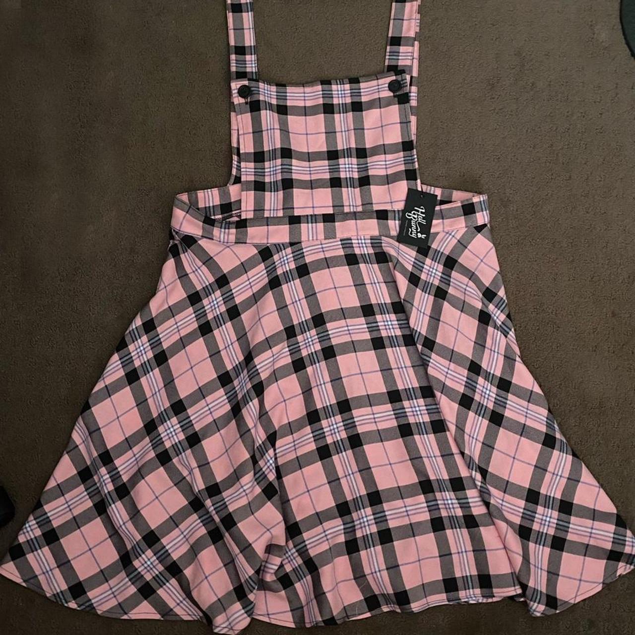 pink plaid pinafore dress