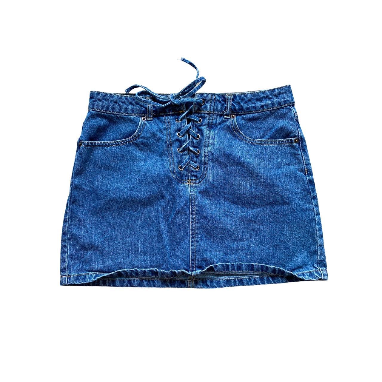 Lace up front denim mini skirt Medium wash Depop