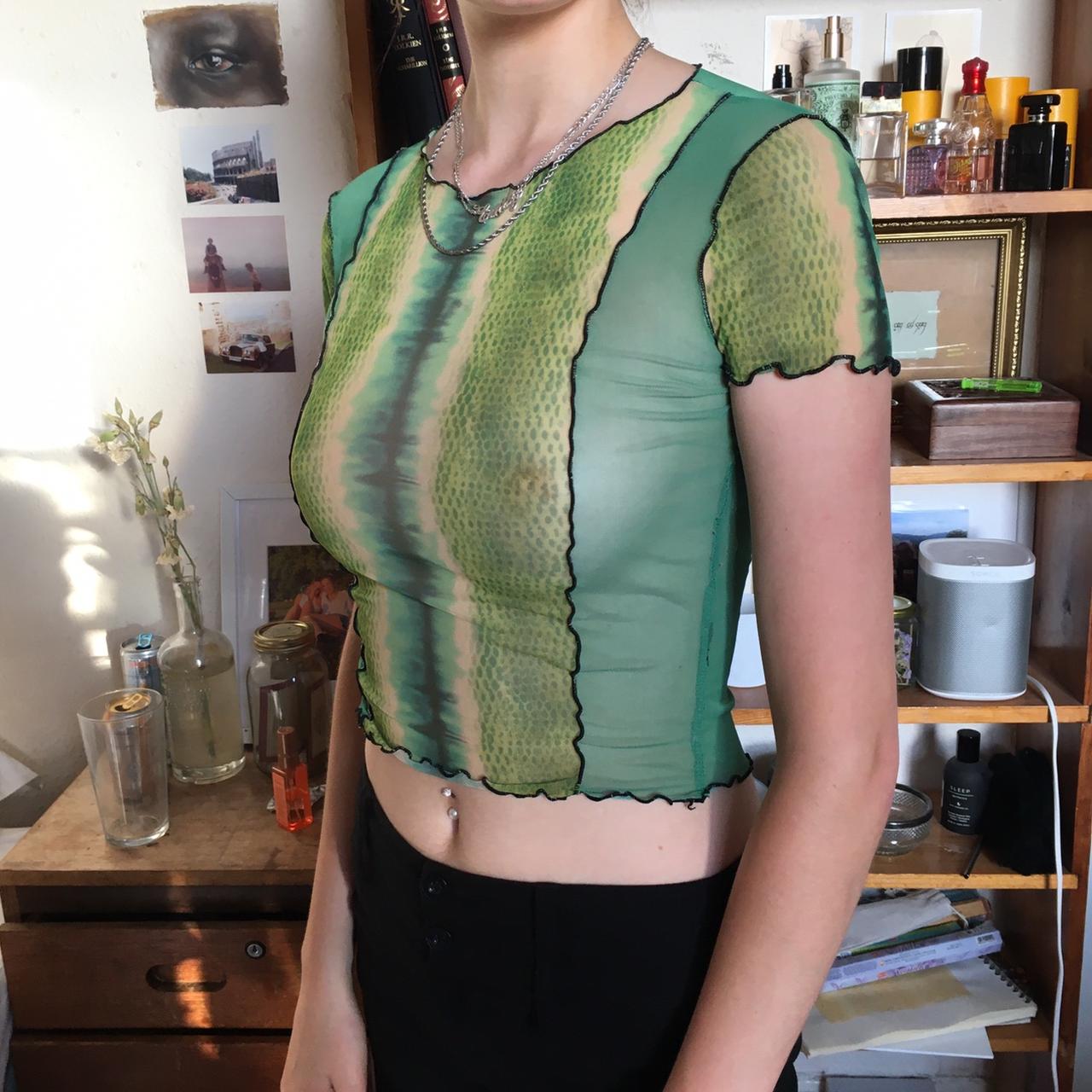 Amazing Sheer Green Top With Crazy Snake Depop