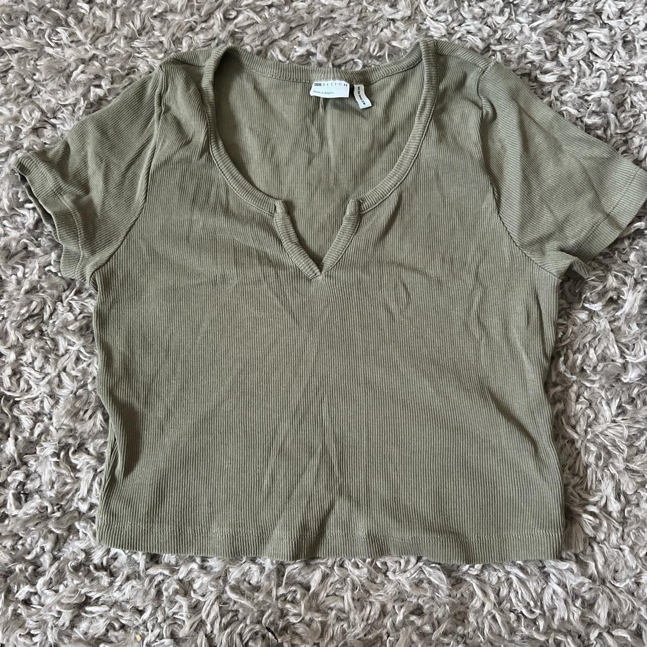 ASOS khaki ribbed crop top with notched front - Depop