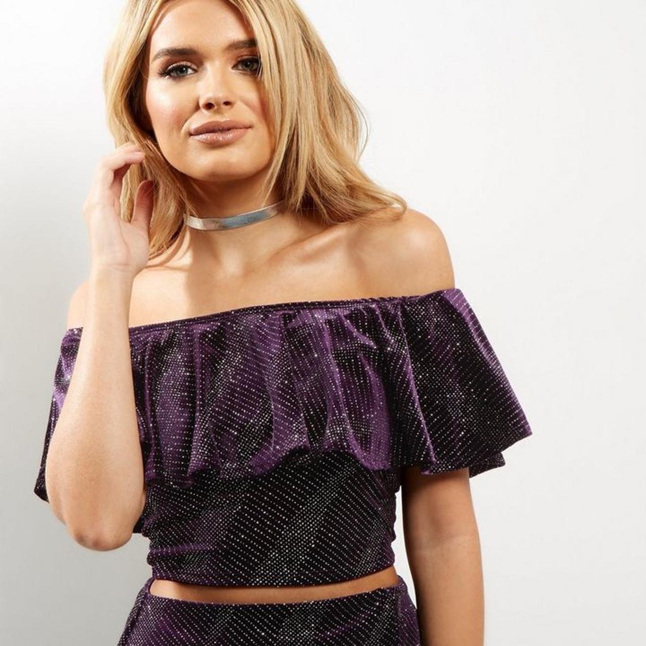 New look petite dark purple velvet glitter