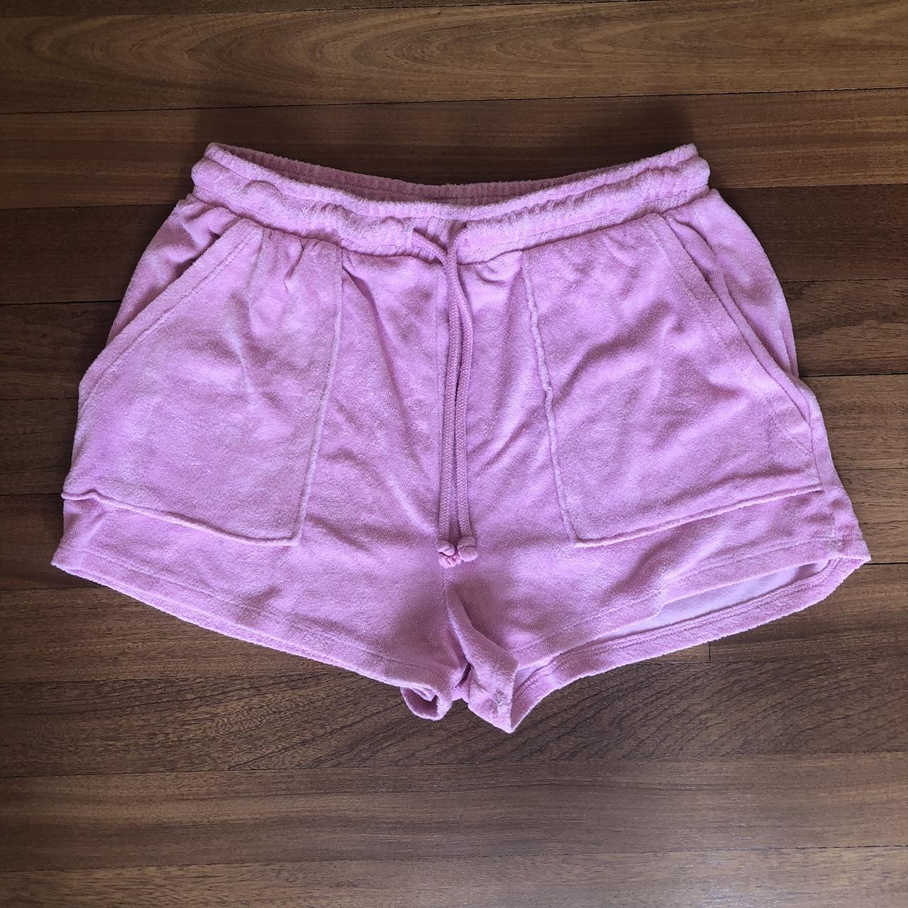 Zara pink terry towelling shorts, with drawstrings... - Depop