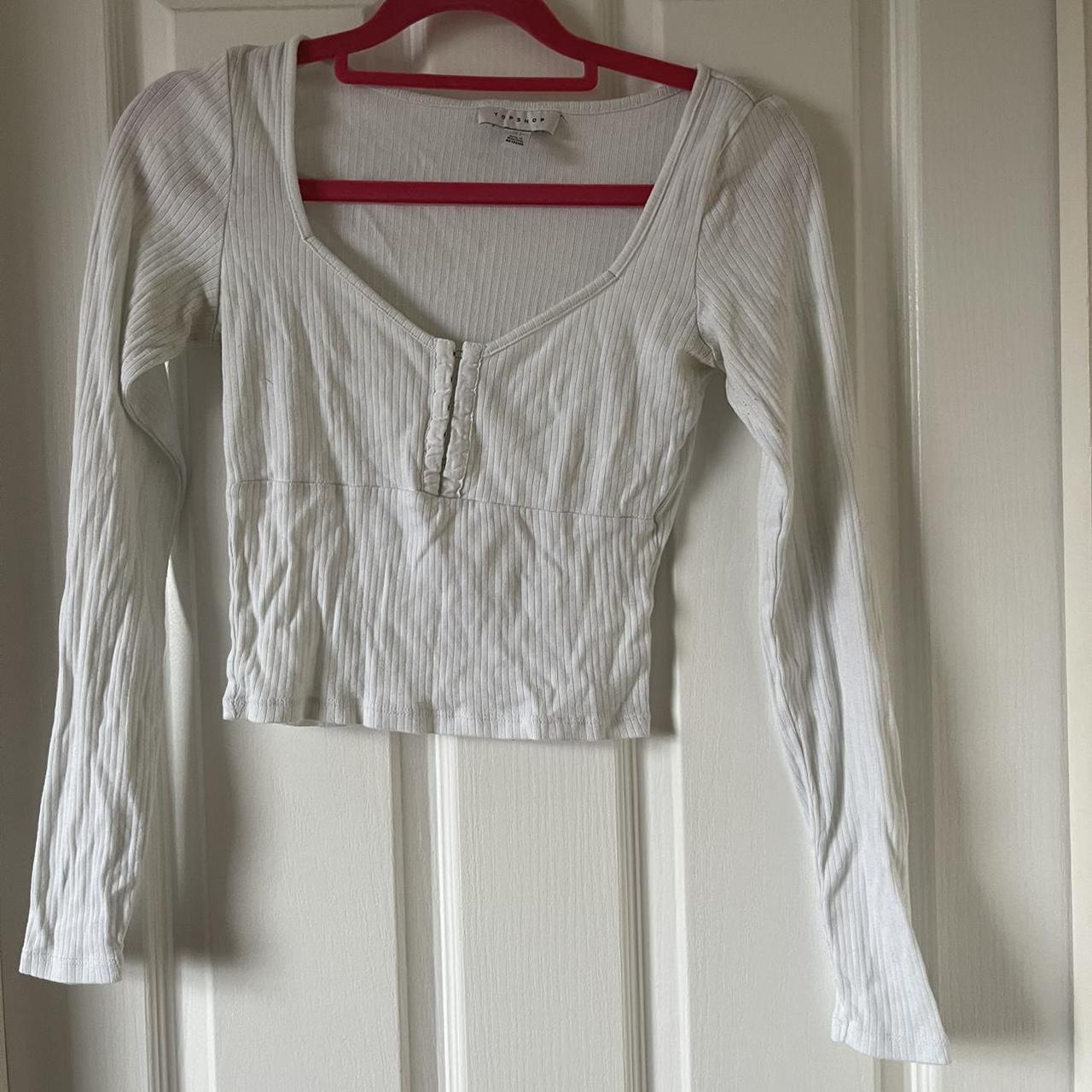 White long sleeve topshop crop top With hook and eye... - Depop