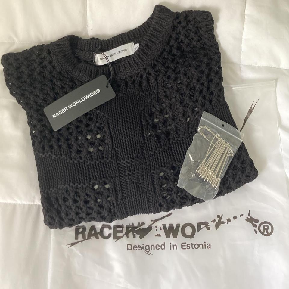 RacerWorldwide - White Cross Net Sweaterリラックスフィット