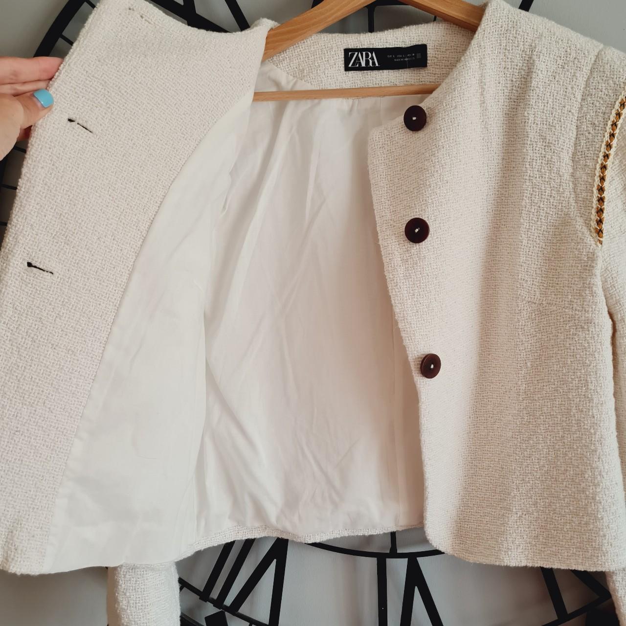 Zara cream cropped blazer. Size L will fit 10-... - Depop