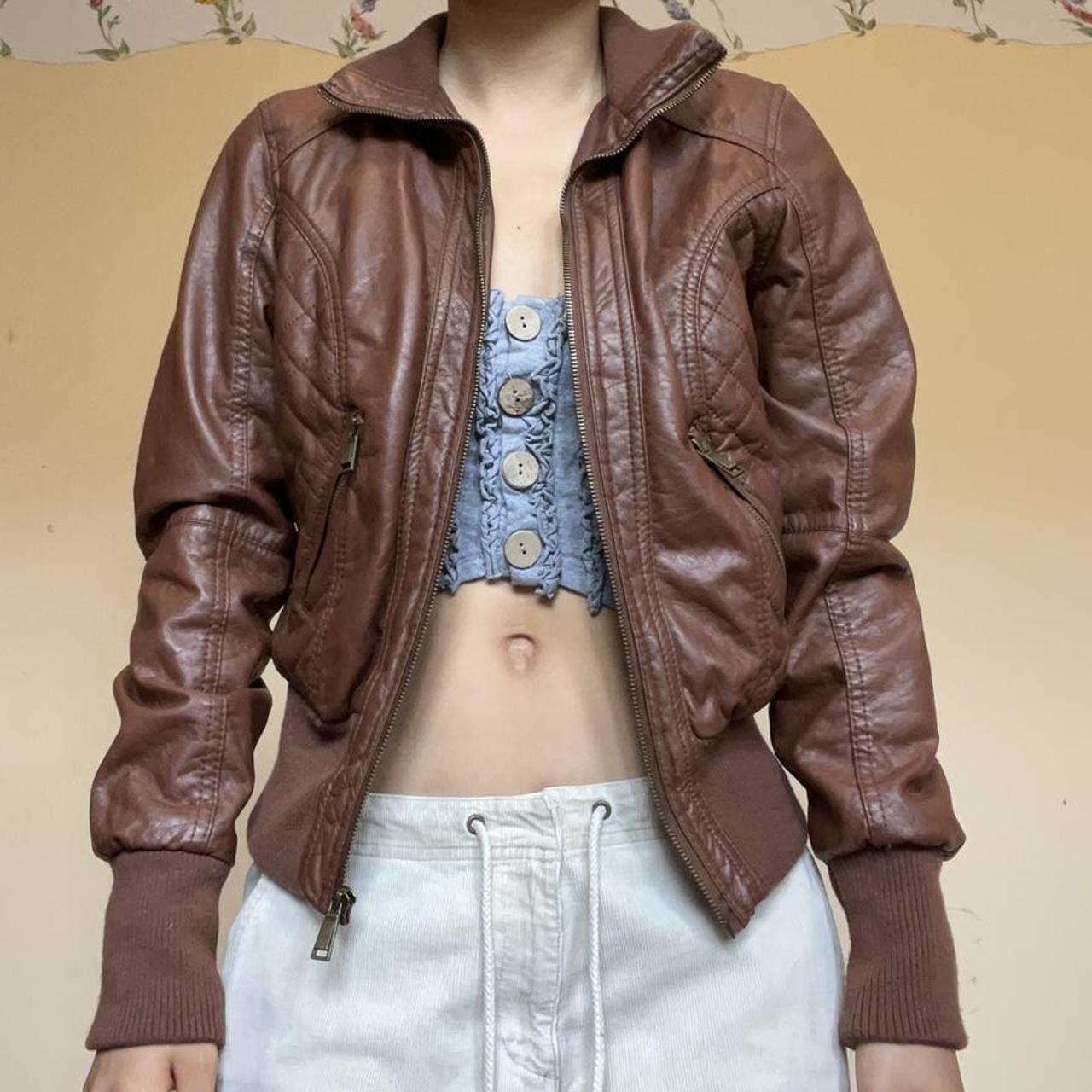 Adele Fado Womens Brown Leather Bomber Jacket Size 44 Made in