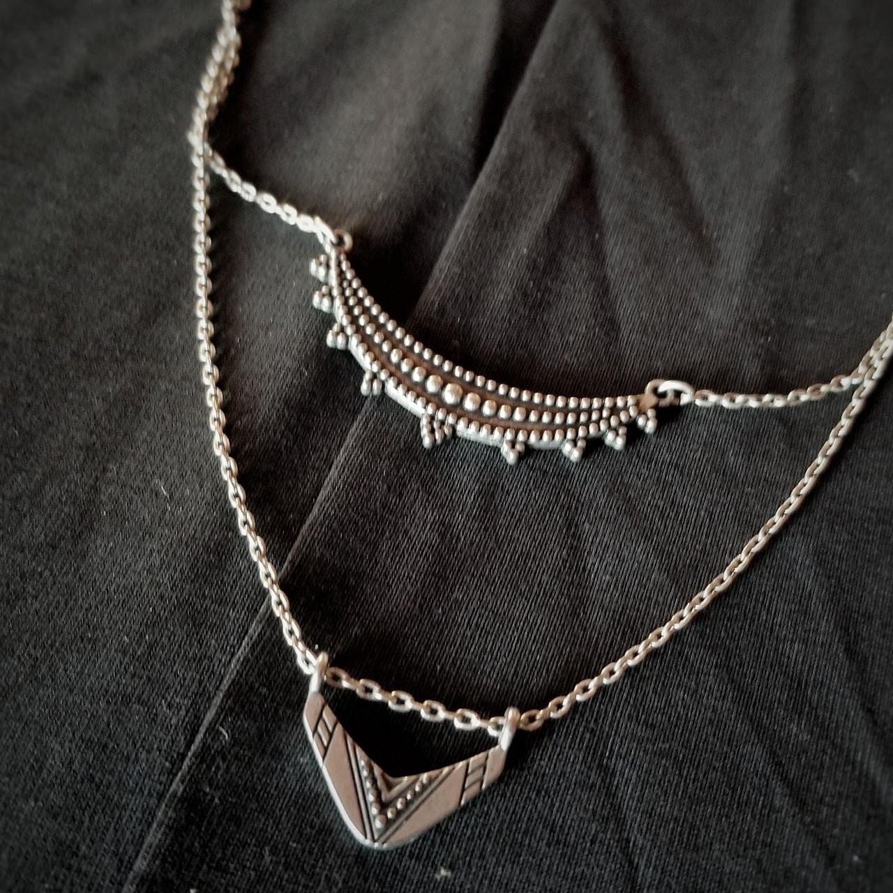 Silver Layered Tribal Necklace Double Layered Depop   P0 