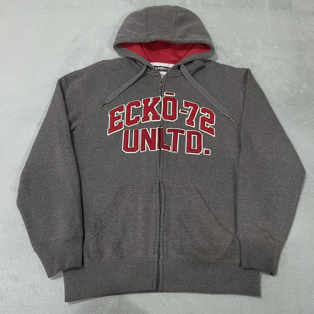 Ecko Unltd 72 Full Zip Hoodie Sweatshirt Gray Red... - Depop