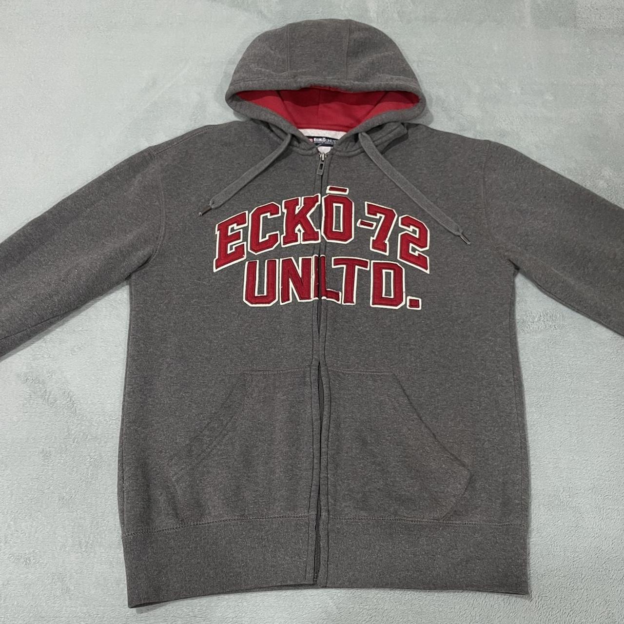 Ecko Unltd 72 Full Zip Hoodie Sweatshirt Gray Red... - Depop