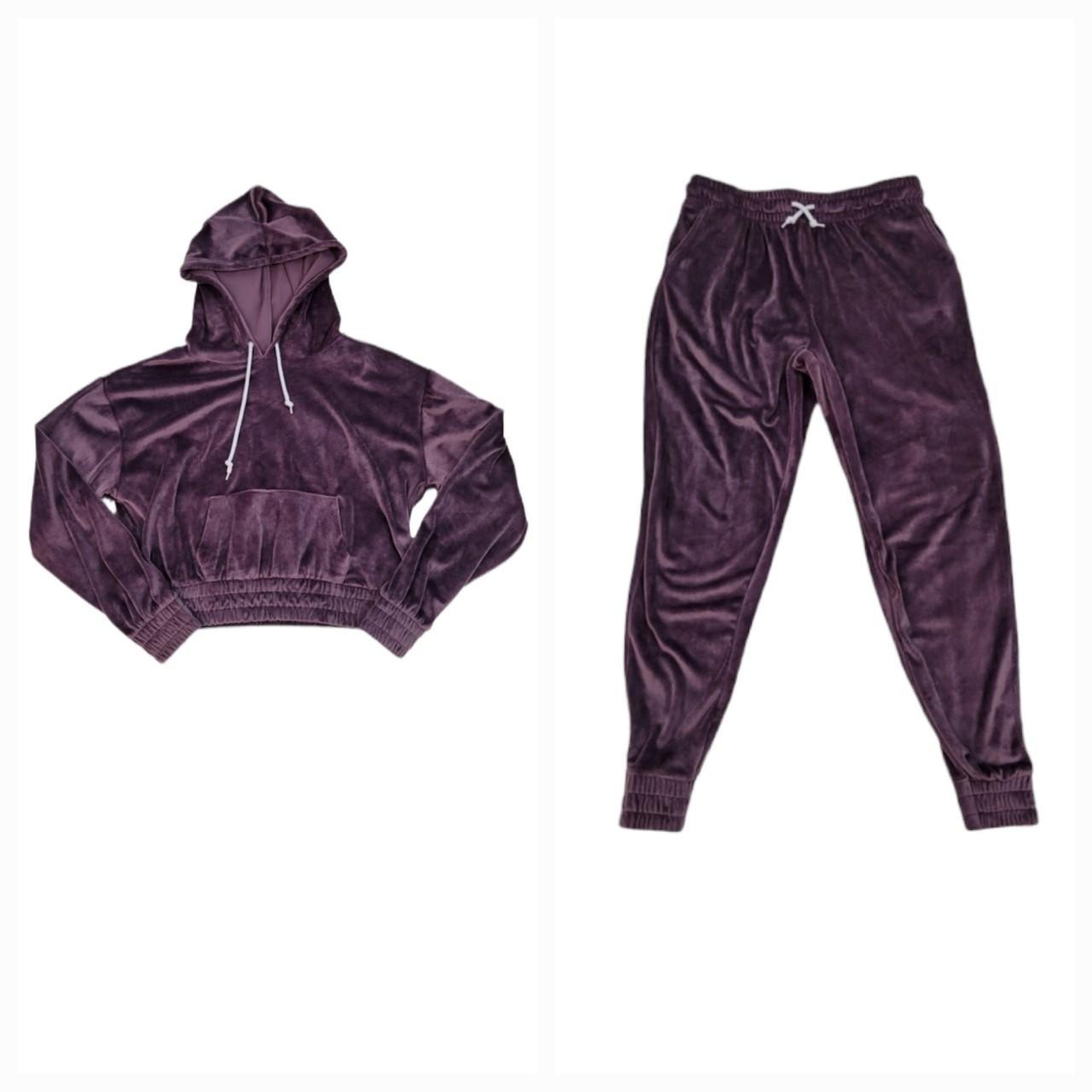 2 PC Velvet Tracksuit Hoodie Sweatshirt Crop Top and... - Depop