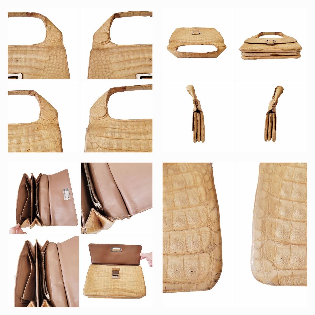 Vintage 60's 70's CrocEmbossed Leather Clutch... Depop