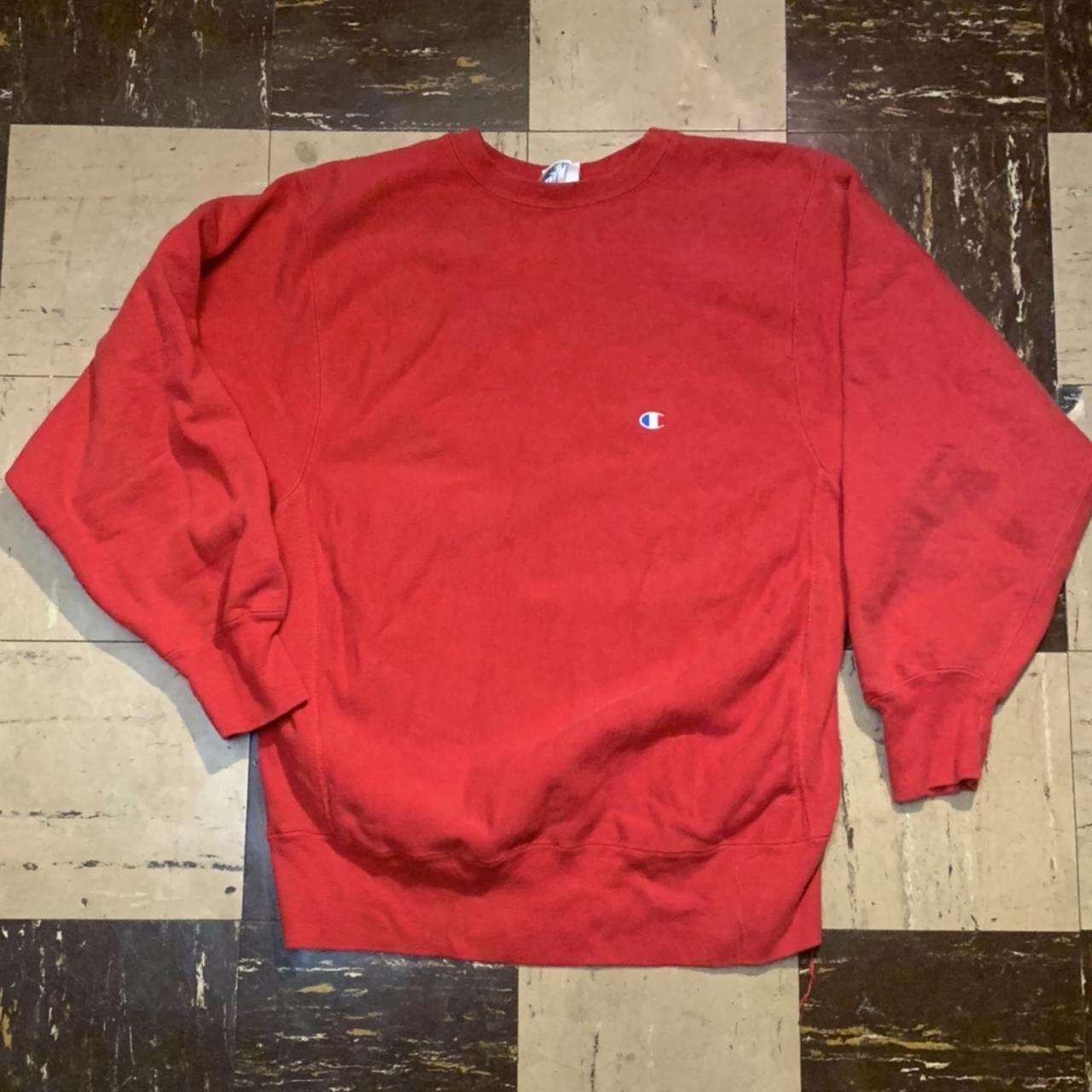 Vintage 1980s Champion Reverse weave Red crewneck... - Depop