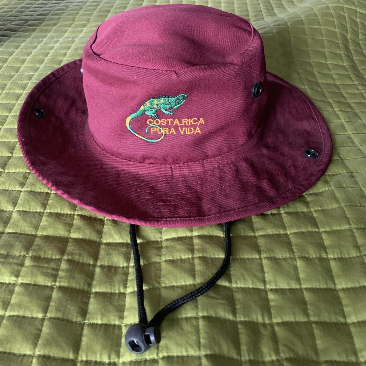 Burgundy Safari Hat. Costa Rica Pura Vida written on - Depop