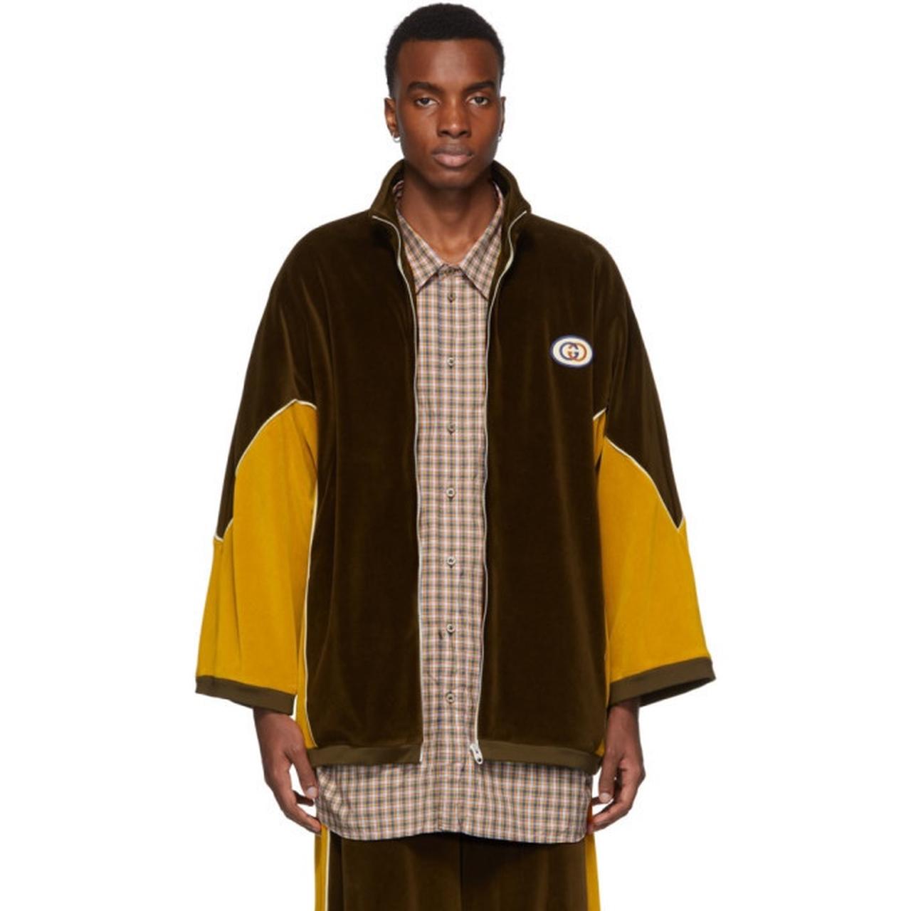 Gucci Brown and Yellow Chenille Track Jacket | Depop Gucci Brown and Yellow Chenille Track Jacket | Depop